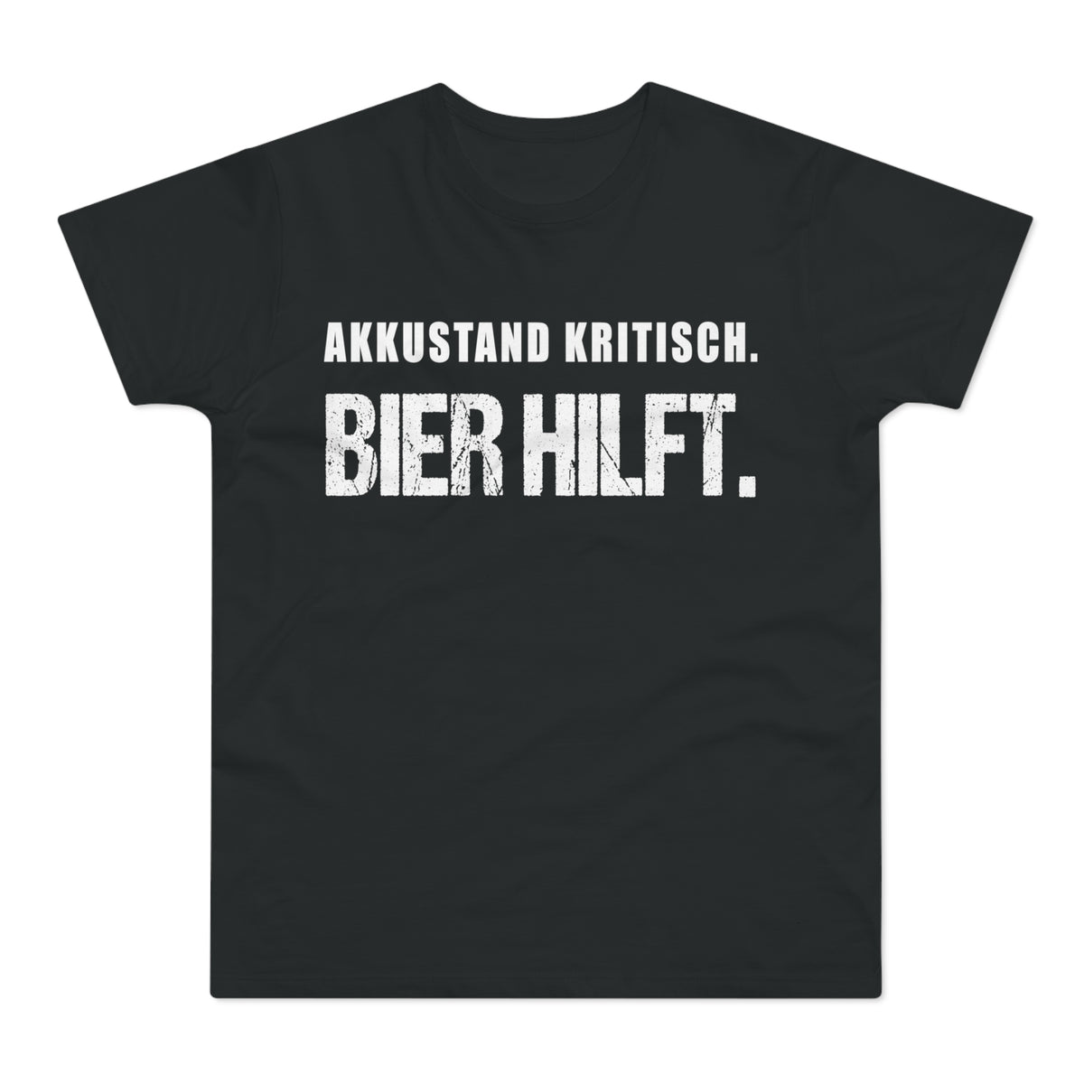 Akkustand kritisch. Bier hilft. – Herren T-Shirt